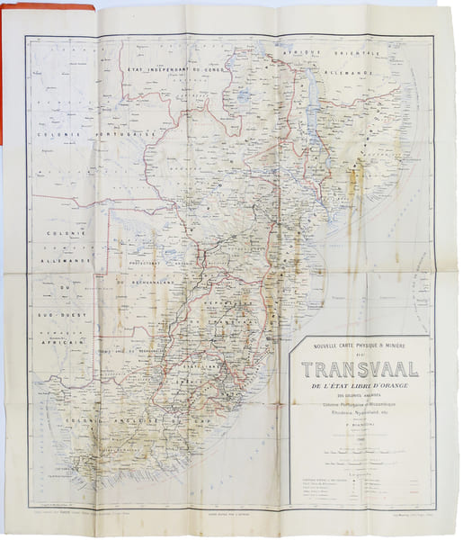  [TRANSVAAL] Nouvelle carte physique & mini&egrave;re du Transvaal, de l'&eacute;tat libre d'Orange, des colonies anglaises, colonie portugaise de Mozambique, ...