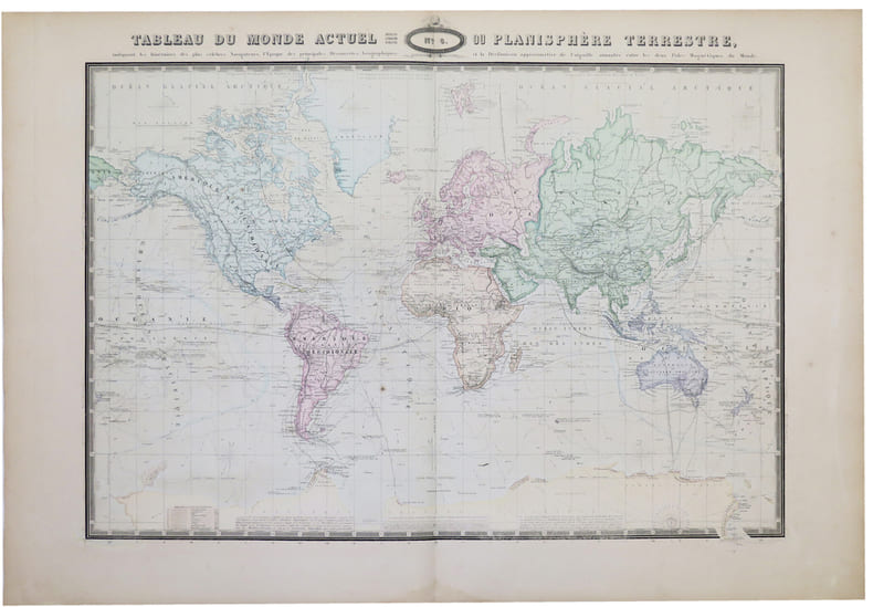  Tableau du monde actuel ou planisph&egrave;re terrestre.. GARNIER (Fran&ccedil;ois Adrien).