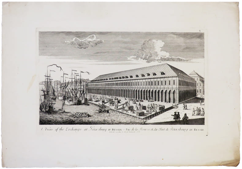  [SAINT-P&Eacute;TERSBOURG] A view of the Exchange at Petersburg in Russia - Vue de la Bourse & du port de P&eacute;tersbourg en Russie.. ANONYME.