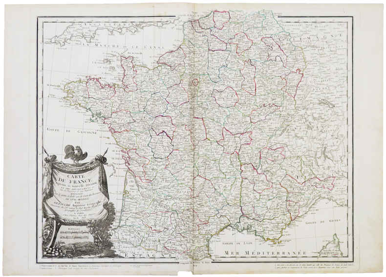  Carte de France suivant sa nouvelle division en CVIII départements, avec les préfectures et sous-préfectures.. DEZAUCHE (Jean-Claude).