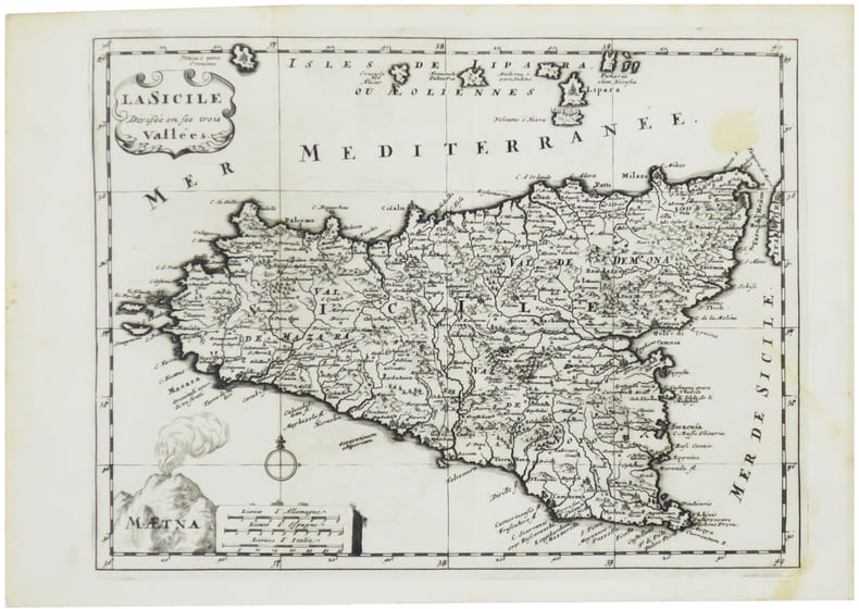  [SICILE] La Sicile divis&eacute;e en ses trois vall&eacute;es.. SANSON d'ABBEVILLE (Nicolas).