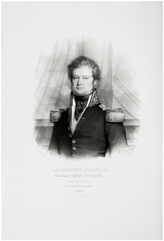  J.S.C. Dumont d'Urville, commandant l'expédition de l'Astrolabe, en 1826, 1827, 1828, 1829, né à Condé sur Noireau (Calvados) le 23 mai 1790.. DUMONT ...