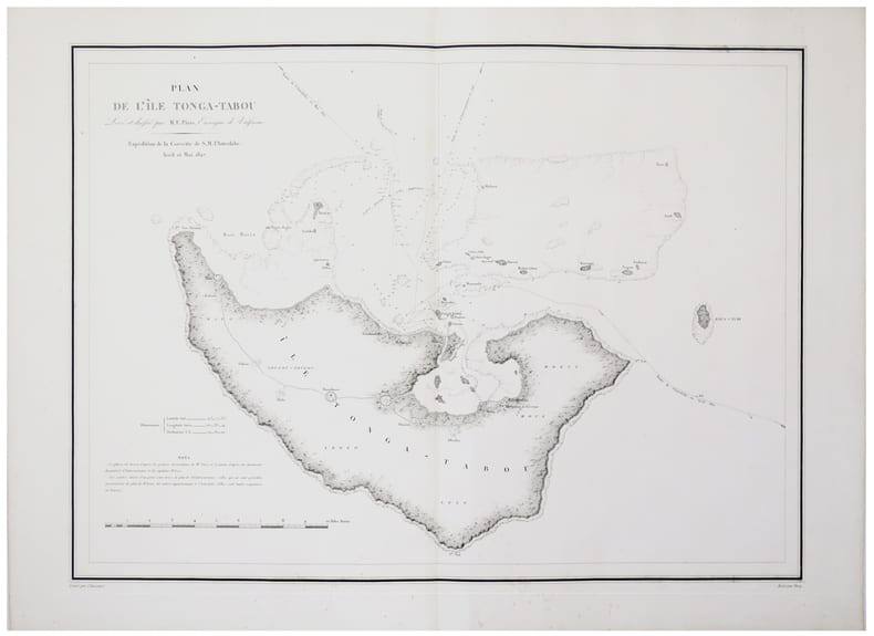  [&Icirc;LES TONGA] Plan de l'&icirc;le Tonga-Tabou lev&eacute; et dress&eacute; par M.E. P&acirc;ris, enseigne de vaisseau.. DUMONT D'URVILLE (Jules-S&eacute;bastien-C&eacute;sar).