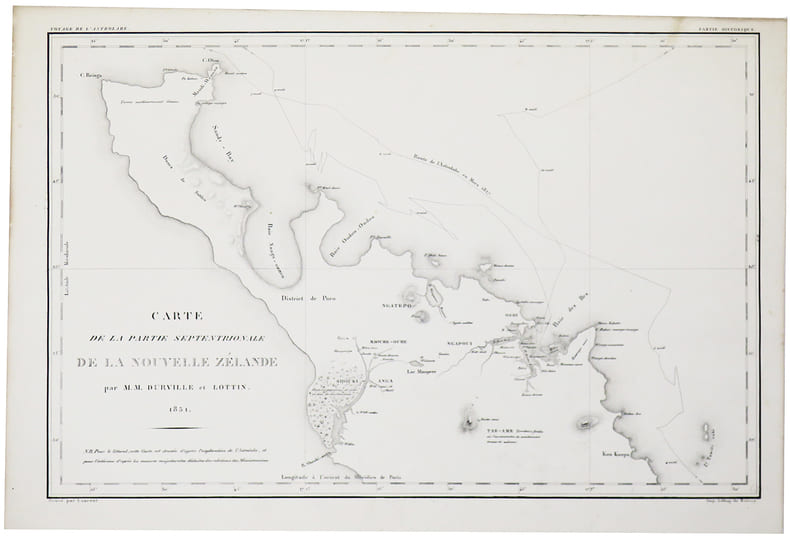  [NOUVELLE-Z&Eacute;LANDE] Carte de la partie septentrionale de la Nouvelle Z&eacute;lande par M.M. Durville et Lottin.. DUMONT D'URVILLE (Jules-S&eacute;bastien-C&eacute;sar).