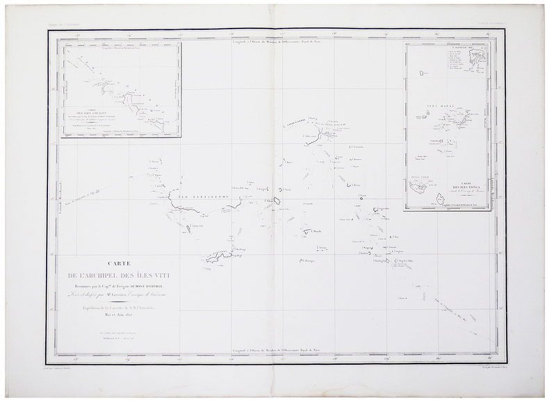  [ÎLES FIDJI] Carte de l'archipel des Îles Viti reconnues par le Cap.ne de frégate Dumont d'Urville.. DUMONT D'URVILLE (Jules-Sébastien-César).