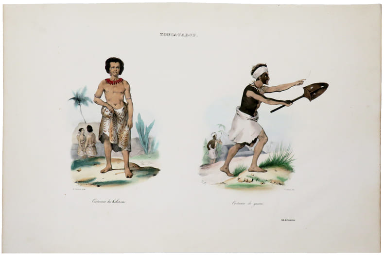  [&Icirc;LES TONGA] Tonga-Tabou. Costumes des habitans - Costume de guerre.. DUMONT D'URVILLE (Jules-S&eacute;bastien-C&eacute;sar).