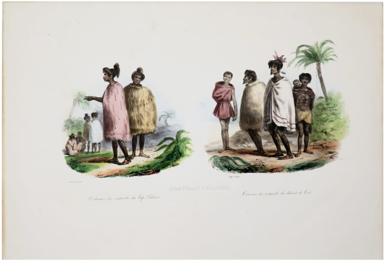  [NOUVELLE-Z&Eacute;LANDE] Nouvelle Z&eacute;lande. Costumes des naturels du Cap Palliser - Costumes des naturels du D&eacute;troit de Cook.. DUMONT D'URVILLE ...