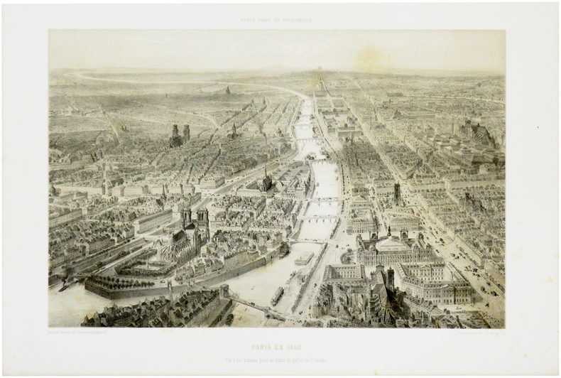  Paris en 1860. Vue à vol d'oiseau prise au dessus du quartier de S.t Gervais.. BENOIST (Félix).