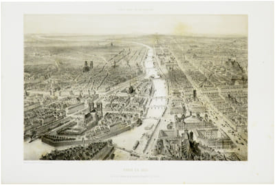 Paris en 1860. Vue à vol d'oiseau prise au dessus du quartier de S.t Gervais.