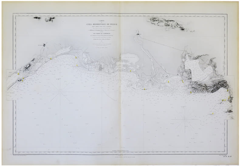  [CAMARGUE] Carte des c&ocirc;tes m&eacute;ridionales de France. Partie comprise entre Cette et Marseille.. D&Eacute;P&Ocirc;T des CARTES et PLANS de la MARINE.