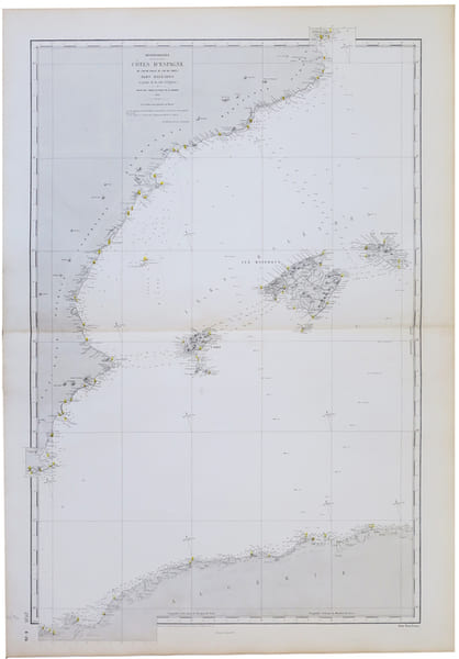  [BAL&Eacute;ARES] C&ocirc;tes d'Espagne du Cap de Palos au Cap de Creux, &icirc;les Bal&eacute;ares et partie de la c&ocirc;te d'Alg&eacute;rie.. D&Eacute;P&Ocirc;T des CARTES et PLANS de la MARINE.