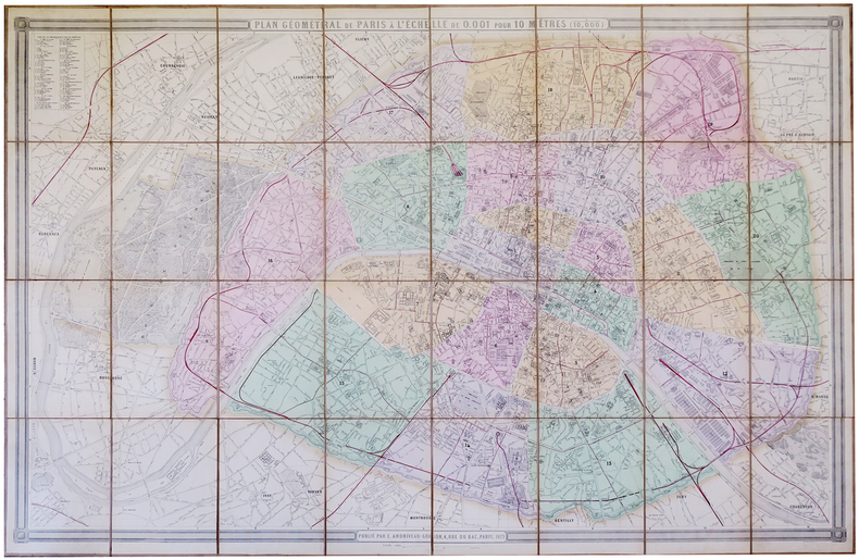  Plan géométral de Paris à l'échelle de 0.001 pour 10 mêtres (1/10,000).. ANDRIVEAU-GOUJON (Eugène).