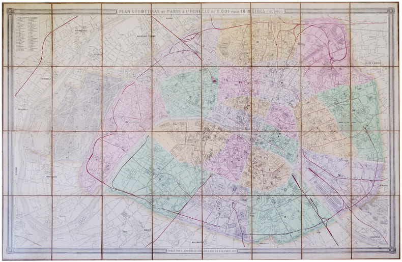  Plan g&eacute;om&eacute;tral de Paris &agrave; l'&eacute;chelle de 0.001 pour 10 m&ecirc;tres (1/10,000).. ANDRIVEAU-GOUJON (Eug&egrave;ne).
