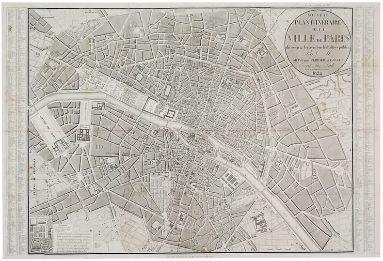  Nouveau plan itin&eacute;raire de la ville de Paris divis&eacute; en 12 arr. avec tous les &eacute;difices publics.. MAIRE (Nicolas).