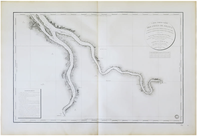  [GARONNE/DORDOGNE] Carte particuli&egrave;re des c&ocirc;tes de France (cours de la Garonne depuis Bordeaux jusqu'au Bec d'Amb&egrave;s et cours de la Dordogne depuis ...
