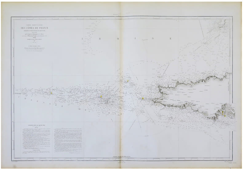  [RAZ et &Icirc;LE de SEIN] Carte particuli&egrave;re des c&ocirc;tes de France. Chauss&eacute;e de Sein et passage du Raz de Sein. . BEAUTEMPS-BEAUPR&Eacute; (Charles-Fran&ccedil;ois) & ...