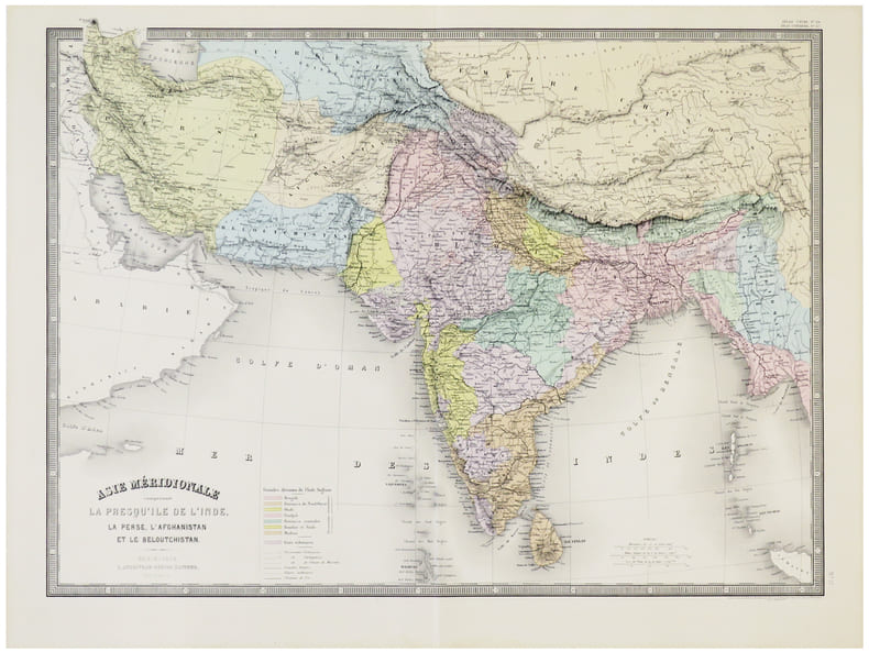  Asie m&eacute;ridionale comprenant la presqu'&icirc;le de l'Inde, la Perse, l'Afghanistan et le Beloutchistan.. ANDRIVEAU-GOUJON (Eug&egrave;ne).