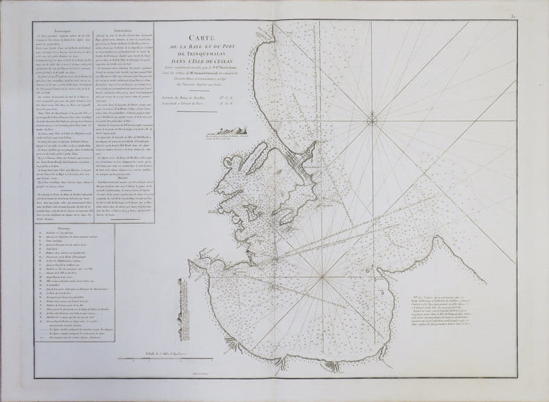  [CEYLAN/SRI LANKA] Carte de la baye et du port de Trinquemalay dans l'isle de Ceylan.. APRES de MANNEVILLETTE (Jean-Baptiste-Nicolas-Denis d').