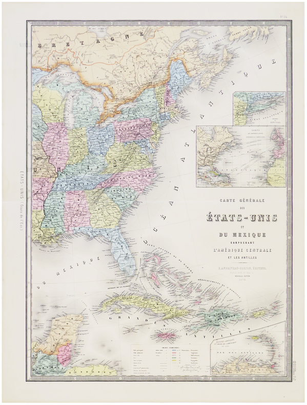  Carte générale des États-Unis et du Mexique comprenant l'Amérique Centrale et les Antilles.. ANDRIVEAU-GOUJON (Eugène).