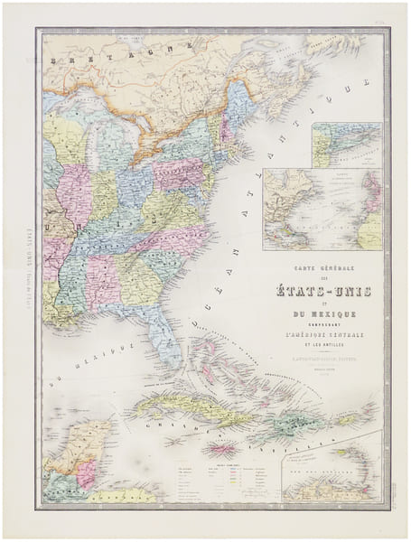  Carte g&eacute;n&eacute;rale des &Eacute;tats-Unis et du Mexique comprenant l'Am&eacute;rique Centrale et les Antilles.. ANDRIVEAU-GOUJON (Eug&egrave;ne).