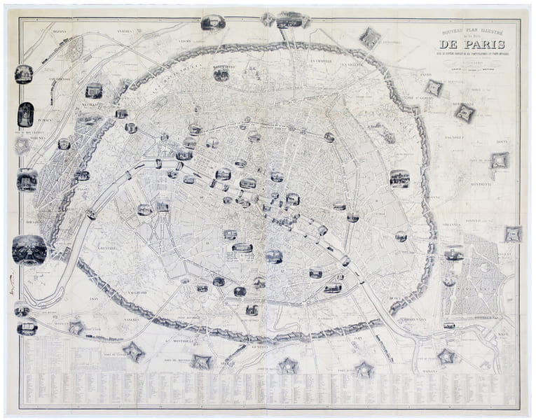  Nouveau plan illustr&eacute; de la ville de Paris avec le syst&egrave;me complet de ses fortifications et forts d&eacute;tach&eacute;s, et des communes de la banlieue.. ...
