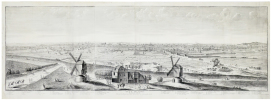  Veue de Paris du côté de Belleville, dessiné de la maison entre les deux moulins, au dessus de la Courtille, en 1736.. MILCENT (Philippe-Nicolas).