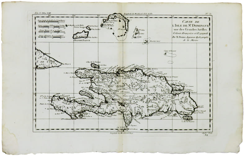  [SAINT-DOMINGUE] Carte de l'isle de S.t Domingue une des grandes Antilles, colonie fran&ccedil;oise et espagnole.. BONNE (Rigobert).