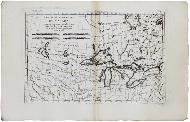  [GRANDS LACS] Partie occidentale du Canada, contenant les cinq Grands Lacs, avec les pays circonvoisins.. BONNE (Rigobert).
