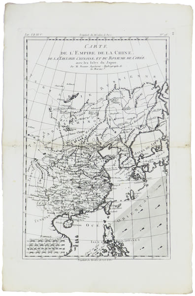  Carte de l'empire de la Chine, de la Tartarie chinoise, et du royaume de Cor&eacute;e ; avec les isles du Japon.. BONNE (Rigobert).