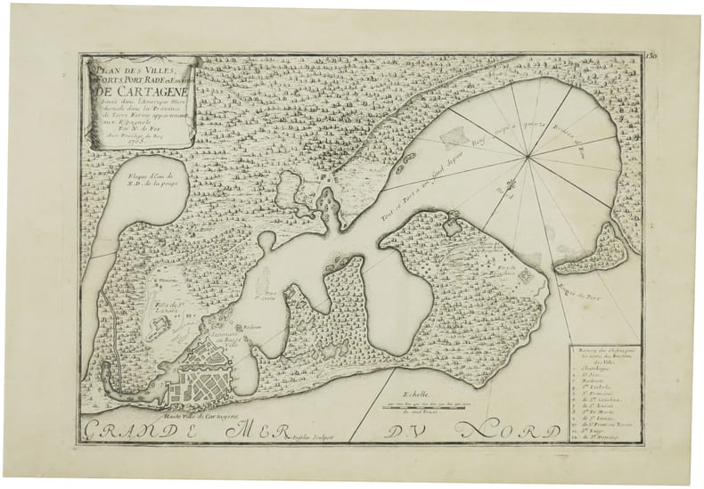  [CARTHAG&Egrave;NE/COLOMBIE] Plan des villes, forts, port, rade et environs de Cartag&egrave;ne situ&eacute;e dans l'Am&eacute;rique m&eacute;ridionale dans la province de Terre Ferme ...