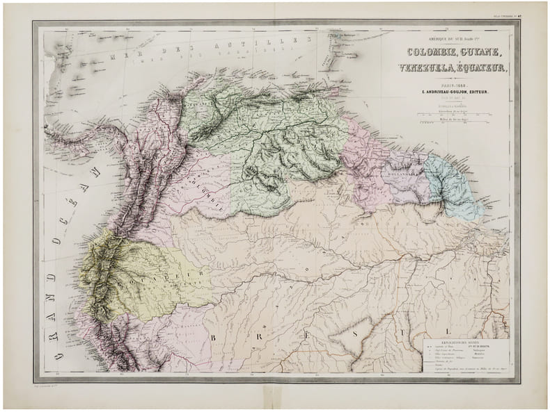  [COLOMBIE, GUYANE, VENEZUELA & &Eacute;QUATEUR] Am&eacute;rique du Sud. Feuille 1&egrave;re. Colombie, Guyane, Venezuela, &Eacute;quateur.. ANDRIVEAU-GOUJON (Eug&egrave;ne).