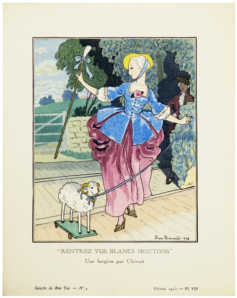  "Rentrez vos Blancs Moutons". Une Berg&egrave;re par Ch&eacute;ruit.. BRISSAUD (Pierre) & GAZETTE du BON TON.