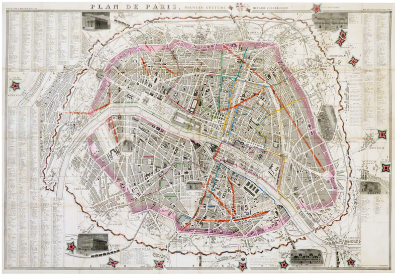  Plan de Paris, nouveau système. Méthode Zugenbuhler. 1859.. BERNARD (A.).
