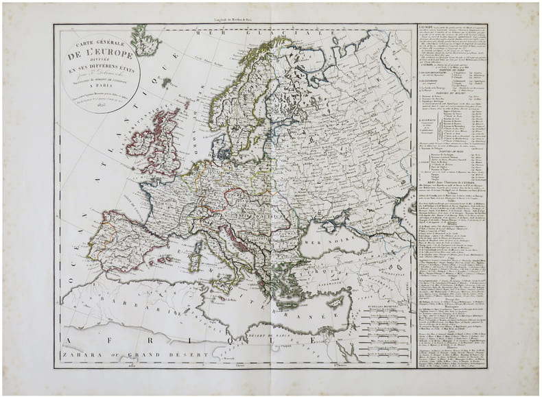  Carte g&eacute;n&eacute;rale de l'Europe divis&eacute;e en ses diff&eacute;rens &eacute;tats.. DELAMARCHE (F&eacute;lix).