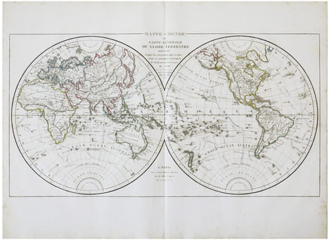 Mappe-monde ou carte générale du globe terrestre dressée d'après les relations les plus récentes, avec la division océanique et l'indication des ...
