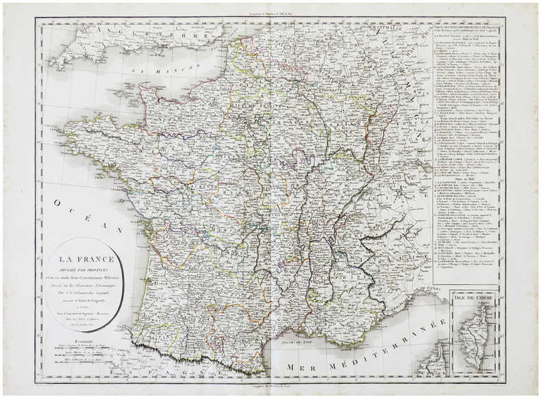  La France divisée par provinces et en ses trente deux gouvernemens militaires.. DELAMARCHE (Charles François).
