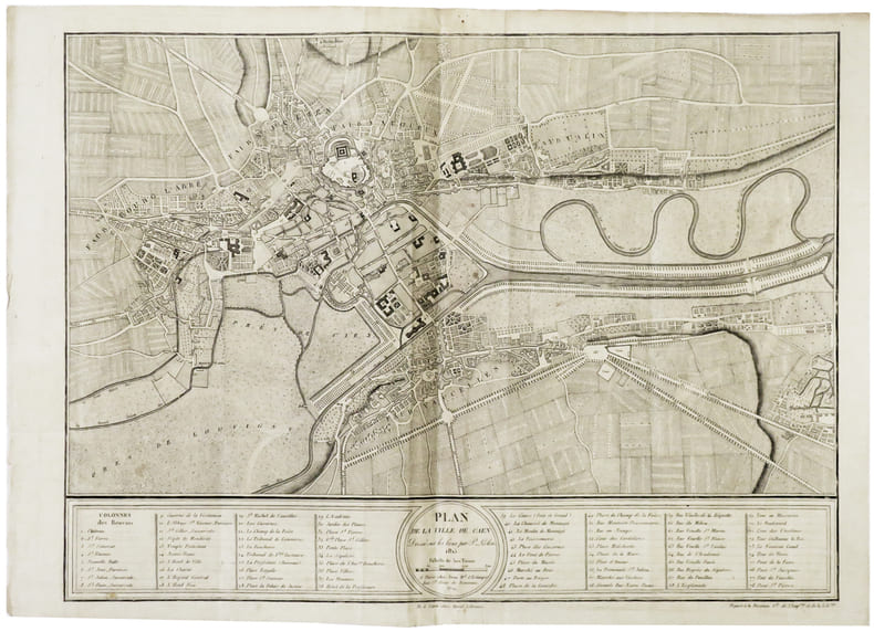  [CAEN] Plan de la ville de Caen dress&eacute; sur les lieux par P. Lecl&egrave;re.. LECLERE (Pierre).