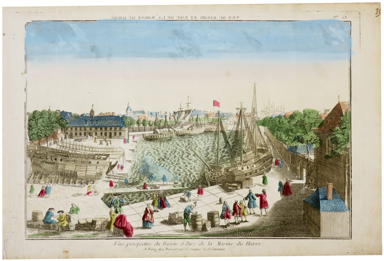  [LE HAVRE] Vue perspective du bassin et parc de la Marine du Havre.. BASSET (Paul Andr&eacute;).