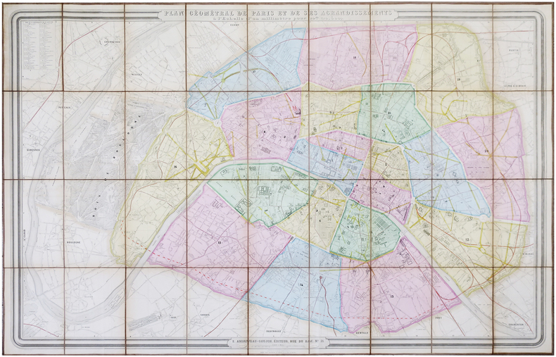  Plan géométral de Paris et de ses agrandissements à l'échelle d'un millimètre pour 10 m (10,1000).. ANDRIVEAU-GOUJON (Eugène).