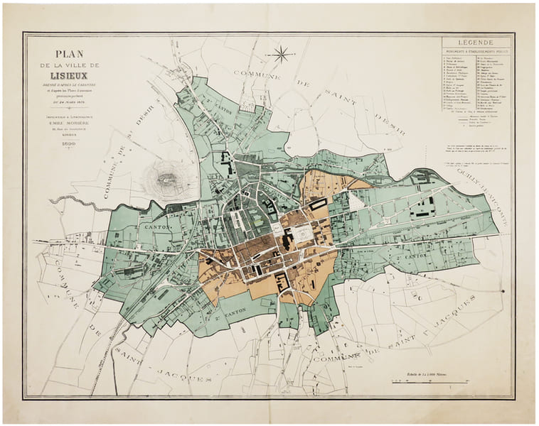  [LISIEUX] Plan de la ville de Lisieux dress&eacute; d'apr&egrave;s le cadastre et d'apr&egrave;s les plans d'annexion prononc&eacute;e par d&eacute;cret du 24 mars 1875.. MORI&Egrave;RE ...