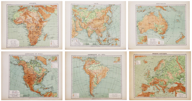  Cartes des continents imprimées en relief.. MAGER (Henri).