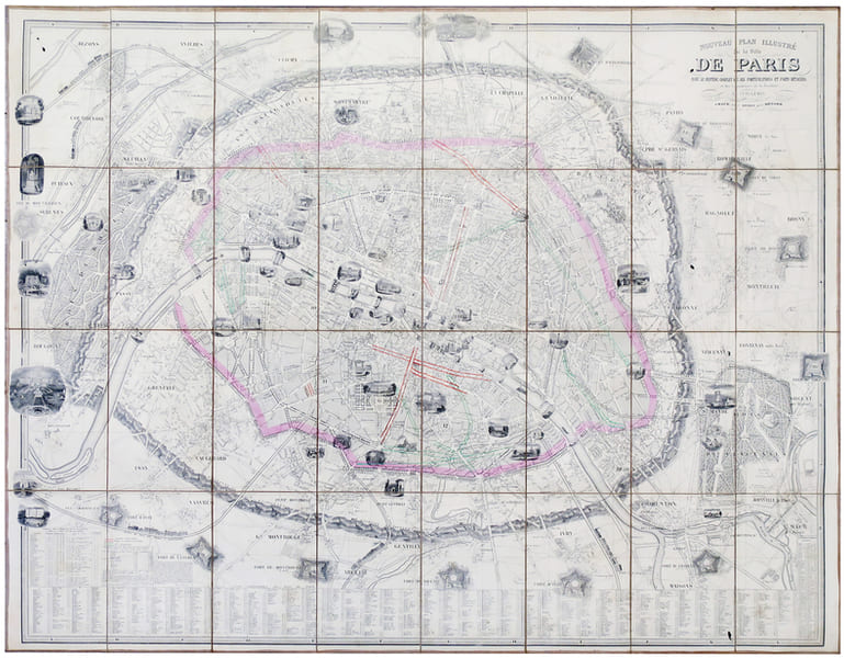  Nouveau plan illustr&eacute; de la ville de Paris avec le syst&egrave;me complet de ses fortifications et forts d&eacute;tach&eacute;s, et des communes de la banlieue.. ...