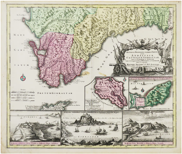  [ANDALOUSIE/GIBRALTAR] Accurata designatio celebris freti prope Andalusi&aelig; Castellum Gibraltar inter in Europam et Africam, cum circumjacentibus ...