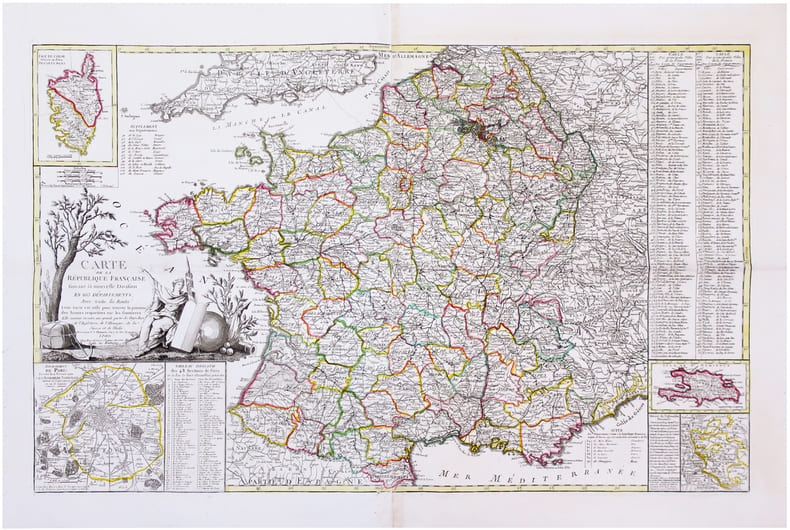  Carte de la R&eacute;publique Fran&ccedil;aise suivant sa nouvelle division en 103 d&eacute;partements ; avec  toutes les routes.. CHAUMIER (C.J.).
