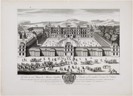  [FONTAINEBLEAU] Veuë et perspective du château de Fontainebleau du côté de l'entrée de la Cour du Cheval Blanc.. AVELINE (Antoine).