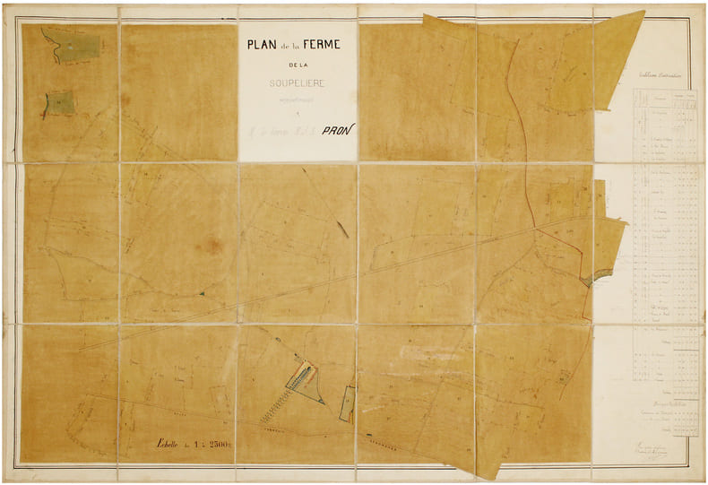  Plan de la ferme de la Soupeli&egrave;re appartenant &agrave; M. le baron M.J.A. Pron.. [ANONYME].