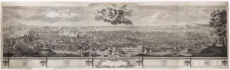  [MARSEILLE] Vue et perspective de la ville de Marseille et ses environs, prise du c&ocirc;t&eacute; de la belle vue de la plaine St. Michel. Dedi&eacute;e &agrave; S A.S. Mgr. ...