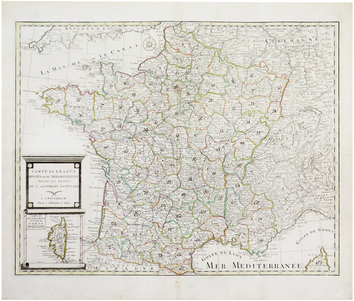  Carte de France divis&eacute;e en 83 d&eacute;partements suivant les d&eacute;crets de l'Assembl&eacute;e Nationale.. J. COVENS & FILS.