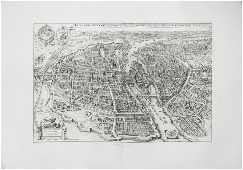  Le plan de la ville, cité, université et fauxbourgs de Paris avec la description de son antiquité.. MERIAN (Matthäus) & ATLAS des ANCIENS PLANS de ...
