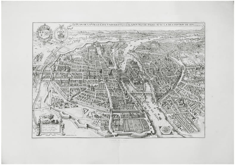  Le plan de la ville, cit&eacute;, universit&eacute; et fauxbourgs de Paris avec la description de son antiquit&eacute;.. MERIAN (Matth&auml;us) & ATLAS des ANCIENS PLANS de ...